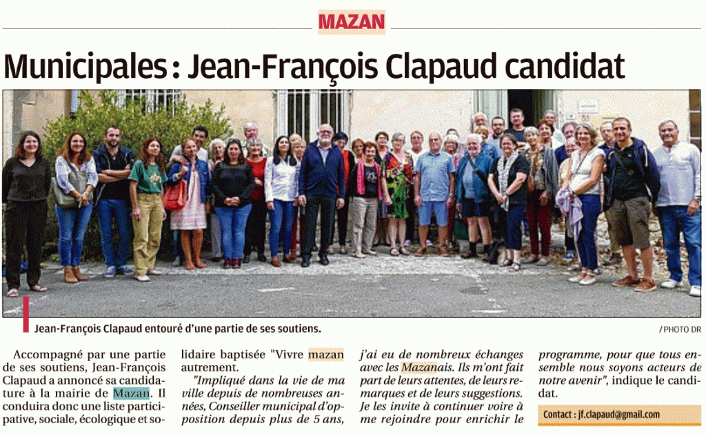 2019-09-19 LA PROVENCE Municipales J.F. CLAPAUD candidat