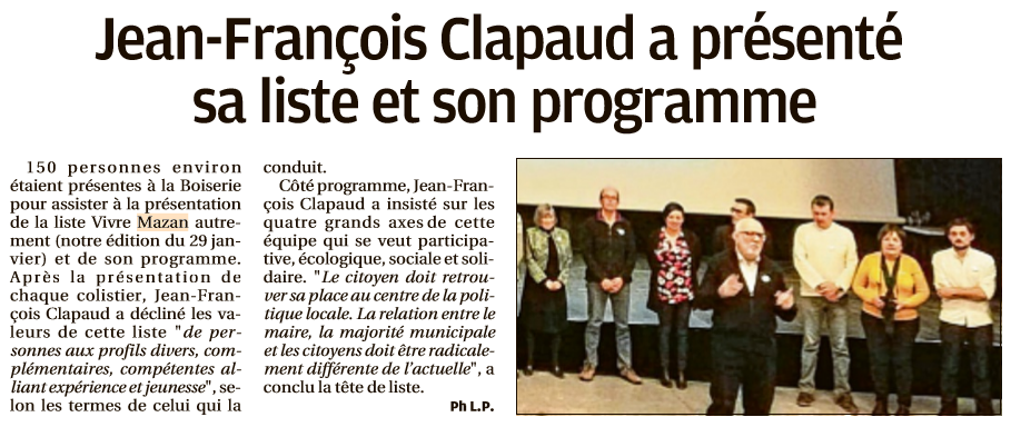 2020-02-21 LA PROVENCE Jean-François CLAPAUD a présenté sa iste et son programme
